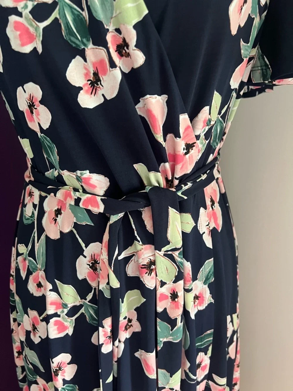 Eliza J Navy & Floral Faux Wrap Dress
